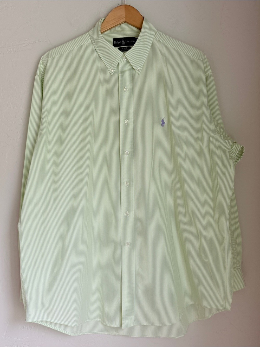 Ralph Lauren Men's Blake Fit Pale Green Pinstripe Button-Down Shirt Size XL